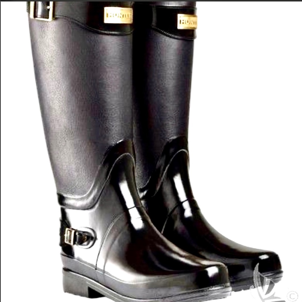 Hunter Leather Limited Clarence Regent Rainboot Boots Black 8 - Picture 3 of 9